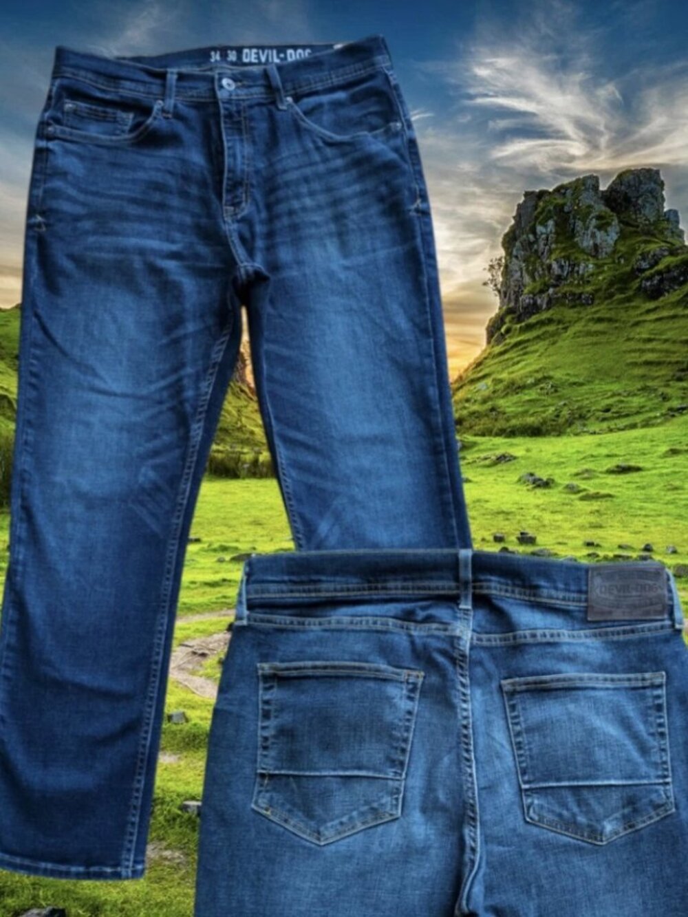 Devil-Dog Dungarees Denim Jeans Mens 34x30 (Fit 34x29) Athletic Fit Stretch